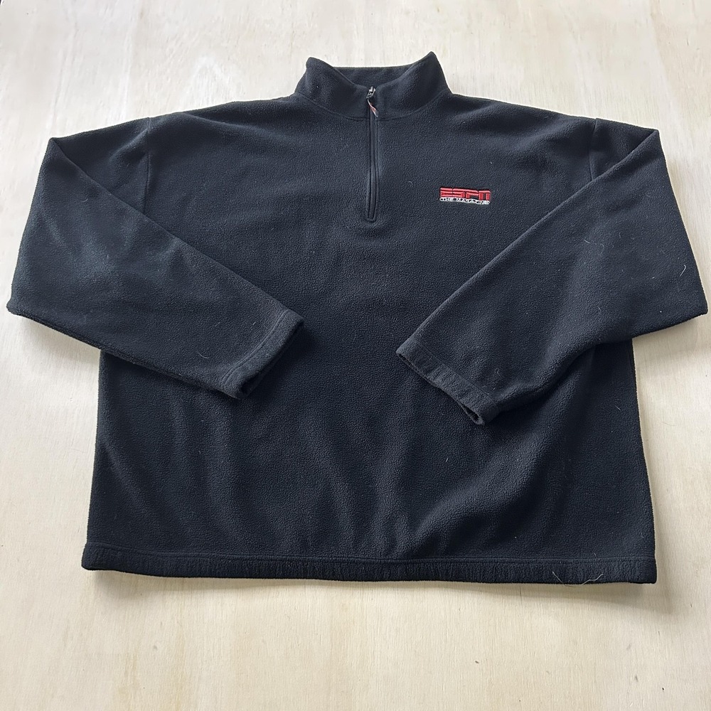 Y2K ESPN The Magazine Sweatshirt Mens XL Black 1/4 Zip Fleece Pullover Mock Neck